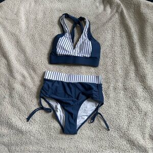 Navy and White Striped Bikini Set